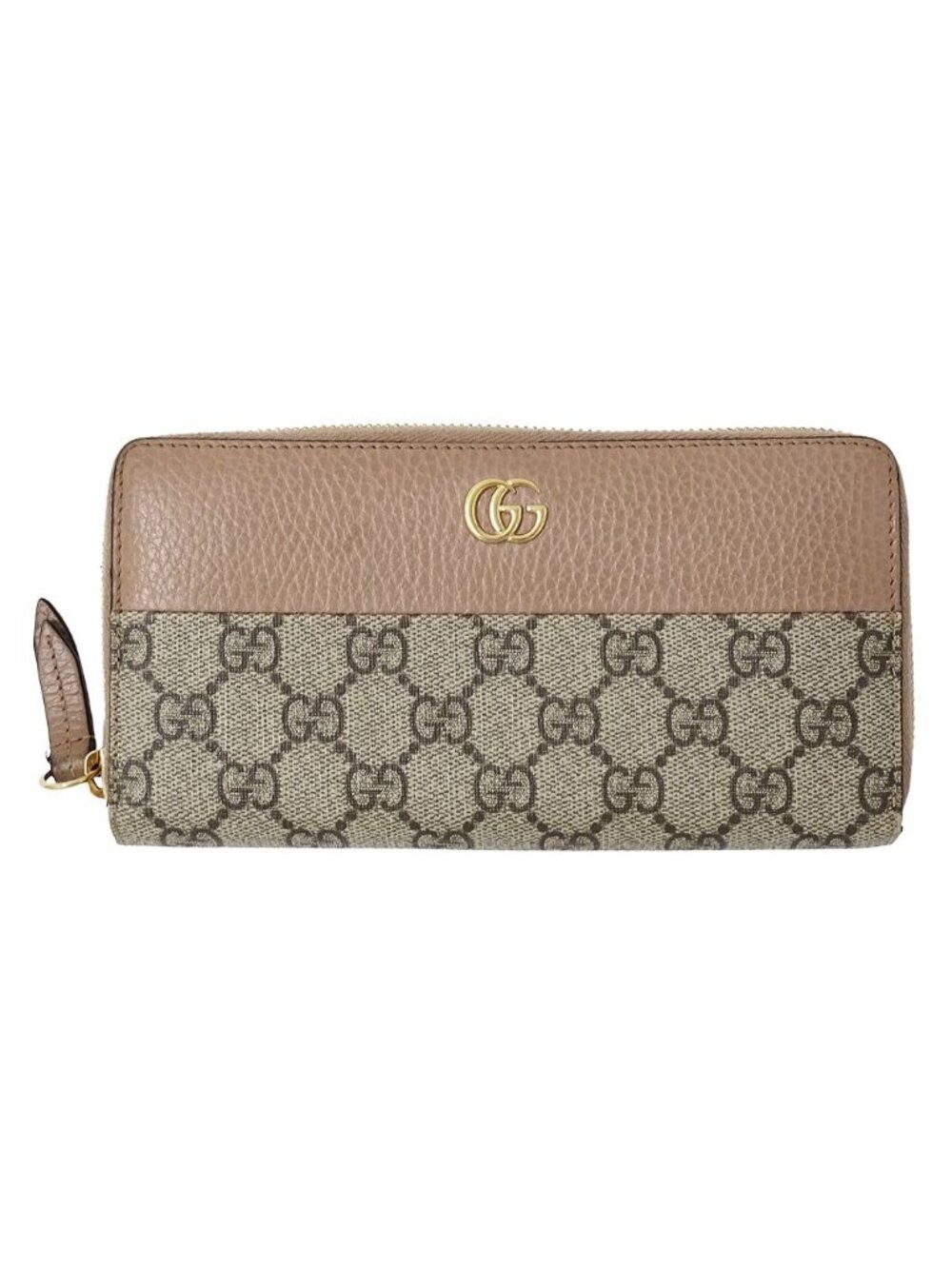 Gucci Wallet GG Supreme Pink Beige Brown Zip Around